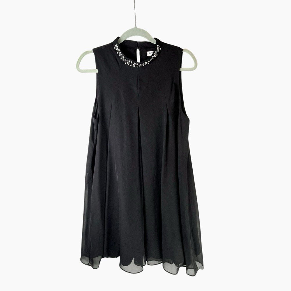 BCBGeneration Black Sleeveless Dress Medium Chiffon Halter Rhinestone Collar